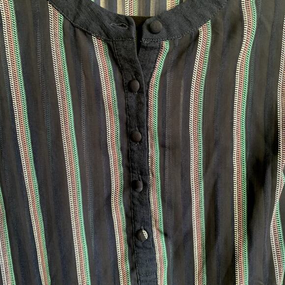 ModCloth Blue Striped Sheer Blouse Size M Tiered Flutter Ruffle Sleeve - Picture 4 of 11